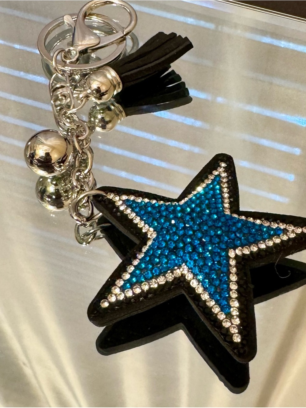 Blue Star Rhinestone Keychain/Bag Charm with tassel